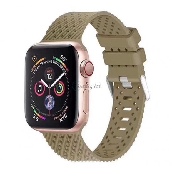 Curea de schimb (dimensiune personalizată, mare, din silicon ecologic, perforată, respirabilă, în dungi) VERDE ÎNCHIS Apple Watch Series 2 42mm, Apple Watch Series 3 42mm, Apple Watch Series 4 44mm, Apple Watch Series 5 44mm, Apple Watch Series 1 42