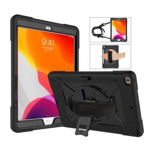 Protector de telefon din plastic Defender (rezistenta la impact, suport, 360° + curea de mana, curea de umar) NEGRU Apple IPAD 10.2 (2019), Apple IPAD 10.2 (2020), Apple IPAD 10.2 (2021)