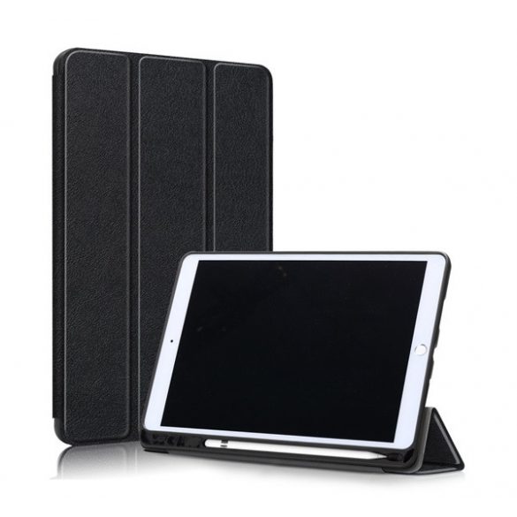 Husă în picioare, efect piele (FLIP activ, deschidere laterală, TRIFOLD, suport birou, suport creion) NEGRU Apple IPAD 10.2 (2019), Apple IPAD 10.2 (2020), Apple IPAD 10.2 (2021)