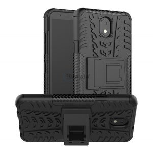 Protector de telefon din plastic Defender (rezistenta la impact mediu, interior din silicon, suport, model anvelope auto) NEGRU LG K30 2019 (LMX320)