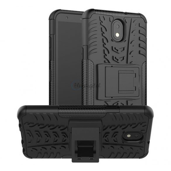 Protector de telefon din plastic Defender (rezistenta la impact mediu, interior din silicon, suport, model anvelope auto) NEGRU LG K30 2019 (LMX320)