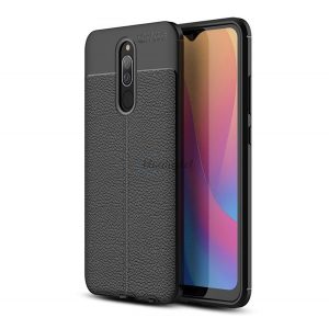 Protector de telefon din silicon (rezistenta la impact mediu, efect piele, model de cusaturi) NEGRU Xiaomi Redmi 8A