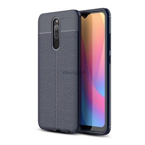 Protector de telefon din silicon (rezistenta la impact mediu, efect piele, model de cusaturi) ALBASTRU INCHIS Xiaomi Redmi 8A