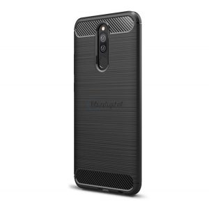 Protector de telefon din silicon (rezistenta la impact mediu, colt cu perna de aer, periat, model carbon) NEGRU Xiaomi Redmi 8A