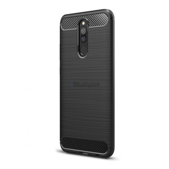 Protector de telefon din silicon (rezistenta la impact mediu, colt cu perna de aer, periat, model carbon) NEGRU Xiaomi Redmi 8A