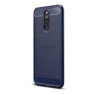 Protector de telefon din silicon (rezistență medie la impact, colț cu pernă de aer, periat, model carbon) ALBASTRU ÎNCHIS Xiaomi Redmi 8A