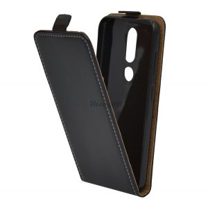 Carcasa in picioare, efect piele (FLIP, deschidere in jos, suport din silicon) NEGRU Nokia 4.2