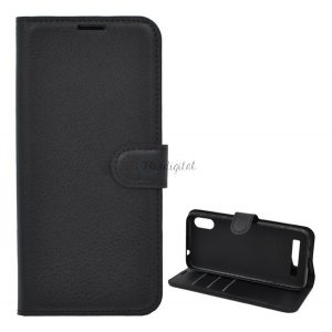 Carcasa in picioare, efect piele (FLIP, deschidere laterala, functie de suport pentru birou) NEGRU Doogee X90, Doogee X90L