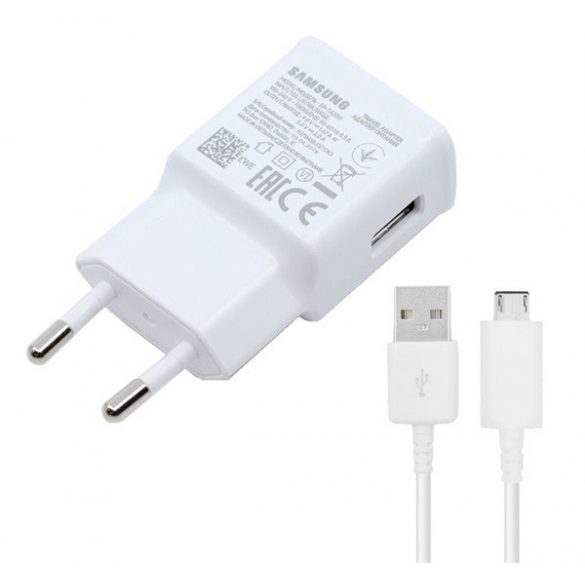 Încărcător de rețea SAMSUNG cu priză USB (15W, încărcător rapid + cablu microUSB, cablu 100cm) ALB