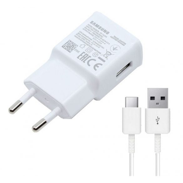 Încărcător de rețea SAMSUNG cu priză USB (15W, încărcător rapid + cablu EP-DG970BWE Type-C 100cm) ALB