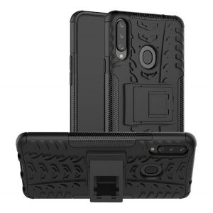 Protector de telefon din plastic Defender (rezistență medie la impact, interior din silicon, suport, model cauciuc auto) NEGRU Samsung Galaxy A20s (SM-A207F)