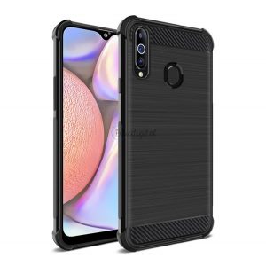 Protector de telefon din silicon IMAK VEGA (rezistență medie la impact, colț cu pernă de aer, periat, model carbon) NEGRU Samsung Galaxy A20s (SM-A207F)