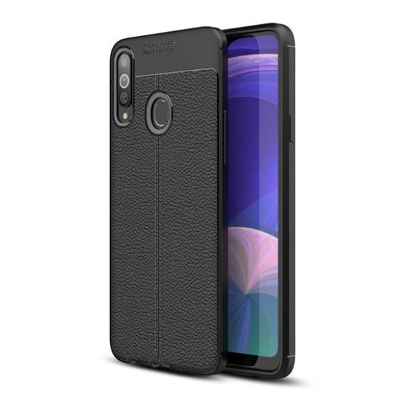 Protectie din silicon pentru telefon (rezistenta la impact mediu, efect piele, model de cusaturi) NEGRU Samsung Galaxy A20s (SM-A207F)