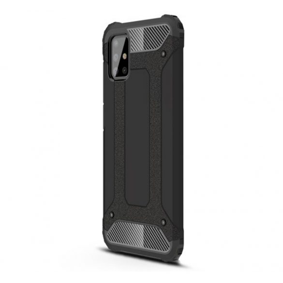 Protector de telefon Defender din plastic (rezistenta la impact mediu, colt cu perna de aer, interior din silicon, efect metalic) NEGRU Samsung Galaxy A51 (SM-A515F)