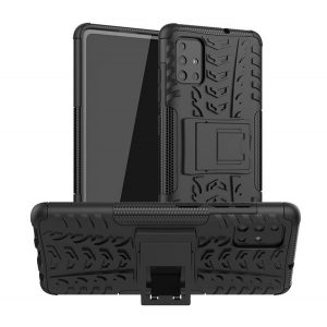 Protecție din plastic pentru telefon Defender (rezistență medie la impact, interior din silicon, model anvelope auto) negru Samsung Galaxy A51 (SM-A515F)