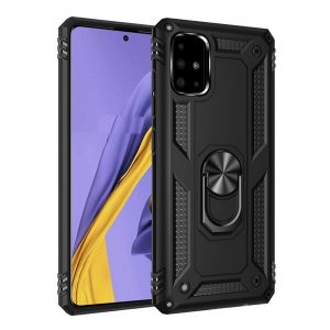 Protecție din plastic pentru telefon Defender (rezistentă la impact mediu, interior din silicon, inel suport telefon, placă metalică încorporată) negru Samsung Galaxy A51 (SM-A515F)