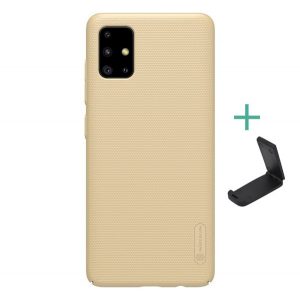 NILLKIN SUPER FROSTED plastic protecțiede telefon (cauciucat suprafață aspră + suport desktop) GOLD Samsung Galaxy A51 (SM-A515F)