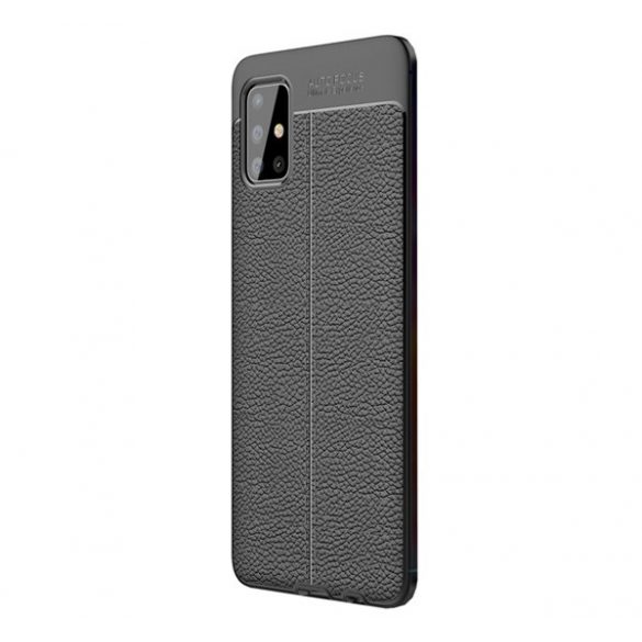 Protectie din silicon pentru telefon (rezistenta medie la impact, efect piele, model de cusaturi) NEGRU Samsung Galaxy A51 (SM-A515F)