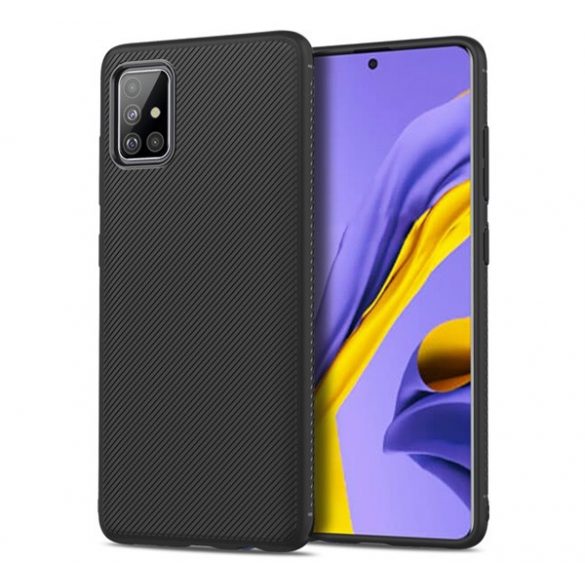 Husă silicon pentru telefon (rezistent la impact mediu, model cu dungi) negru Samsung Galaxy A51 (SM-A515F)