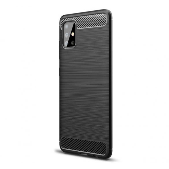 Husă silicon pentru telefon (rezistent la impact mediu, bubble heel, periat, model de carbon) negru Samsung Galaxy A51 (SM-A515F)