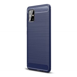 protecțiede telefon din silicon (rezistent la impact mediu, călcâi cu pernă de aer, periat, model de carbon) CUSHION CUSHION Samsung Galaxy A51 (SM-A515F)