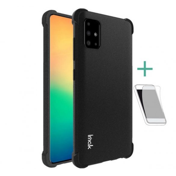 IMAK Husă silicon pentru telefon (mediu rezistent la impact, bubble colț, mat + ecran protecțieFolie) negru Samsung Galaxy A51 (SM-A515F)