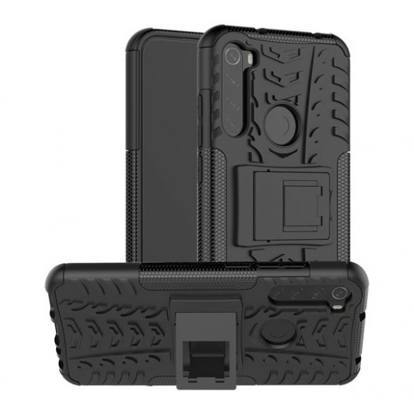 Defender protecțiede telefon din plastic (rezistent la impact mediu, interior din silicon, prindere din cauciuc, model de anvelope auto) negru Xiaomi Redmi Note 8T