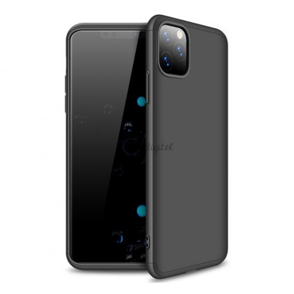 Protector de telefon din plastic GKK (rezistent mediu la impact, din 3 părți, detașabil, protecție pe panoul frontal) NEGRU Apple iPhone 11 Pro Max