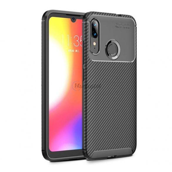 Protectie din silicon pentru telefon (rezistenta medie la impact, colt cu perna de aer, model carbon) NEGRU Motorola Moto E6 Plus (XT2052)