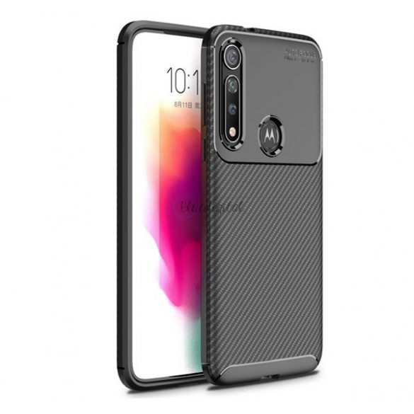 Protectie din silicon pentru telefon (rezistenta medie la impact, colt cu perna de aer, model carbon) NEGRU Motorola Moto G8 Plus (XT2019)