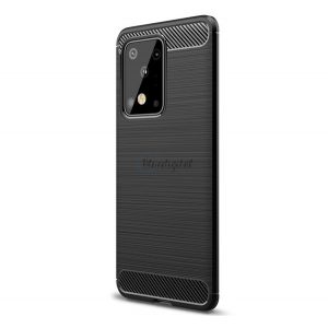 Protector de telefon din silicon (rezistență medie la impact, colț cu pernă de aer, periat, model carbon) NEGRU Samsung Galaxy S20 Ultra (SM-G988F), Samsung Galaxy S20 Ultra 5G (SM-G988B)