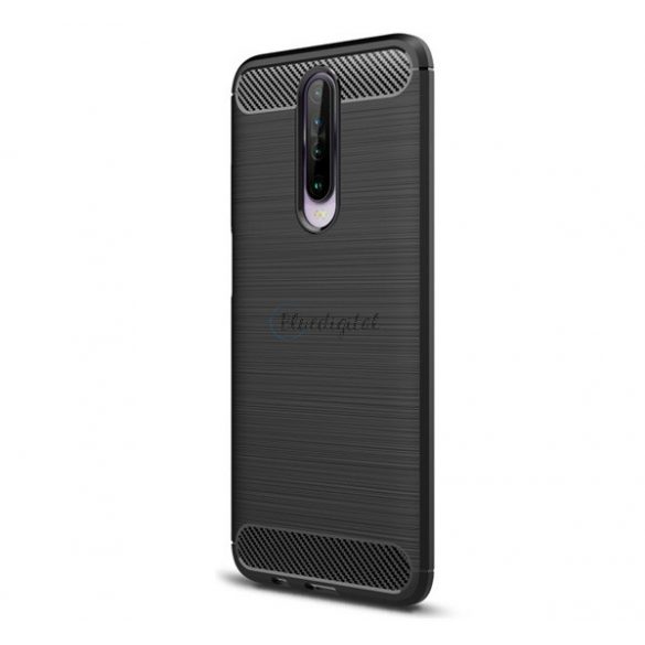 Protector de telefon din silicon (rezistenta la impact mediu, colt cu perna de aer, periat, model carbon) NEGRU Xiaomi Redmi K30 / K30 5G