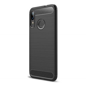 Protector de telefon din silicon (rezistență medie la impact, colț cu perne de aer, periat, model carbon) NEGRU Motorola Moto E6 Plus (XT2052)