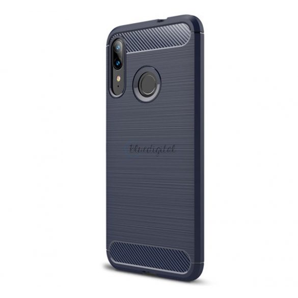 Protector de telefon din silicon (rezistență medie la impact, colț cu pernă de aer, periat, model carbon) ALBASTRU ÎNCHIS Motorola Moto E6 Plus (XT2052)