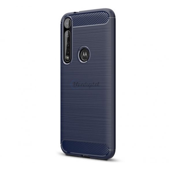 Protector de telefon din silicon (rezistență medie la impact, colț cu pernă de aer, periat, model carbon) ALBASTRU ÎNCHIS Motorola Moto G8 Plus (XT2019)