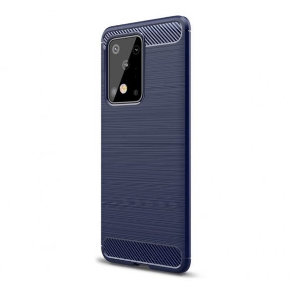 Protector de telefon din silicon (rezistență medie la impact, colț cu perne de aer, periat, model carbon) ALBASTRU ÎNCHIS Samsung Galaxy S20 Ultra (SM-G988F), Samsung Galaxy S20 Ultra 5G (SM-G988B)