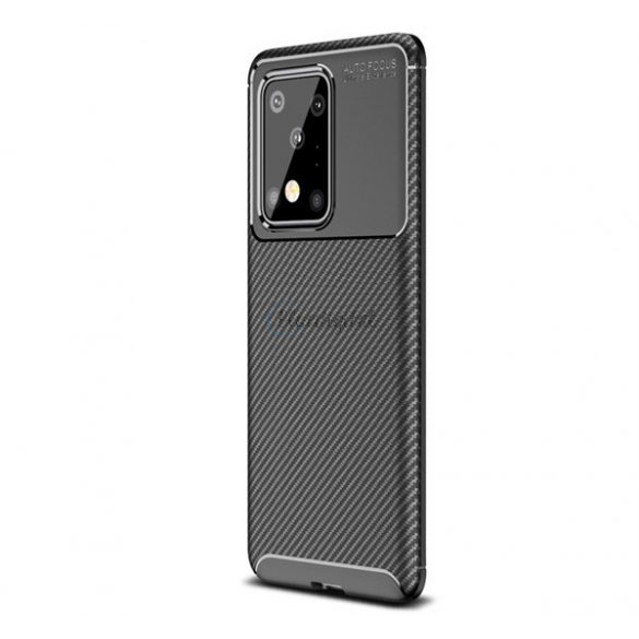 Protector de telefon din silicon (rezistență medie la impact, colț cu pernă de aer, model carbon) NEGRU Samsung Galaxy S20 Ultra (SM-G988F), Samsung Galaxy S20 Ultra 5G (SM-G988B)