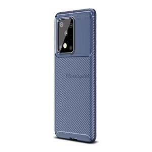 Protector de telefon din silicon (rezistență medie la impact, colț cu pernă de aer, model carbon) ALBASTRU ÎNCHIS Samsung Galaxy S20 Ultra (SM-G988F), Samsung Galaxy S20 Ultra 5G (SM-G988B)