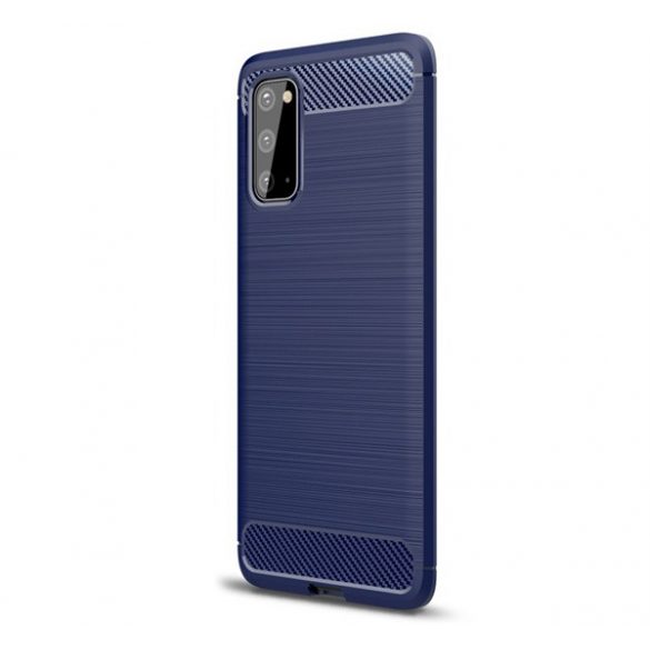 Protector de telefon din silicon (rezistență medie la impact, colț cu perne de aer, periat, model carbon) ALBASTRU ÎNCHIS Samsung Galaxy S20 (SM-G980F), Samsung Galaxy S20 5G (SM-G981U)