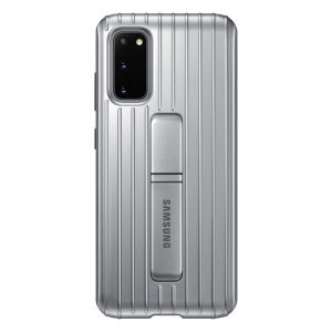 Protectie de telefon din plastic SAMSUNG (dublu strat, cauciucat, functie de suport de birou) ARGINTIE Samsung Galaxy S20 (SM-G980F), Samsung Galaxy S20 5G (SM-G981U)