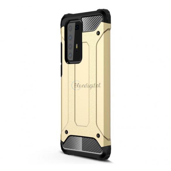 Protector de telefon din plastic Defender (rezistenta la impact mediu, colt cu perna de aer, interior din silicon, efect metalic) GOLD Huawei P40 Pro 5G