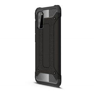 Protector de telefon din plastic Defender (rezistență medie la impact, colț cu pernă de aer, interior din silicon, efect metalic) NEGRU Samsung Galaxy S20 (SM-G980F), Samsung Galaxy S20 5G (SM-G981U)