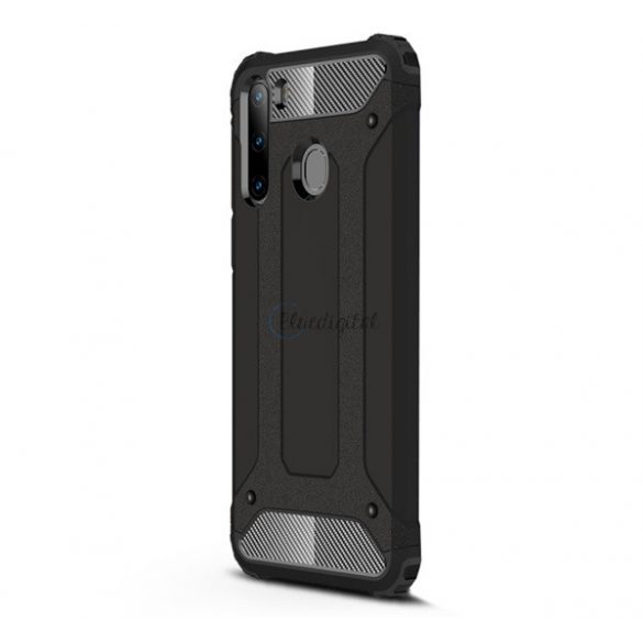 Protector de telefon din plastic Defender (rezistenta medie la impact, colt cu perna de aer, interior din silicon, efect metalic) NEGRU Samsung Galaxy A21 (SM-A210F)