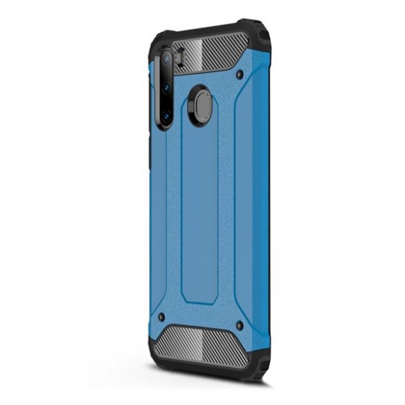 Protector de telefon din plastic Defender (rezistență medie la impact, colț cu pernă de aer, interior din silicon, efect metalic) ALBASTRU DESCHIS Samsung Galaxy A21 (SM-A210F)