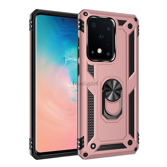 Protector de telefon din plastic Defender (rezistență medie la impact, interior din silicon, inel de suport pentru telefon, placă metalică încorporată) ROSE GOLD Samsung Galaxy S20 Ultra (SM-G988F), Samsung Galaxy S20 Ultra 5G (SM)