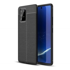 Husă silicon pentru telefon (rezistent la impact mediu, efect de piele, model de cusături) negru Samsung Galaxy S10 Lite (SM-G770F)