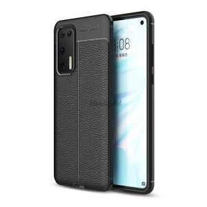 Protectie de telefon din silicon (rezistenta la impact mediu, efect piele, model de cusaturi) NEGRU Huawei P40