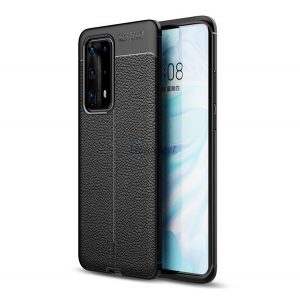 Protectie de telefon din silicon (rezistenta la impact mediu, efect piele, model de cusaturi) NEGRU Huawei P40 Pro 5G, Huawei P40 Pro+ 5G