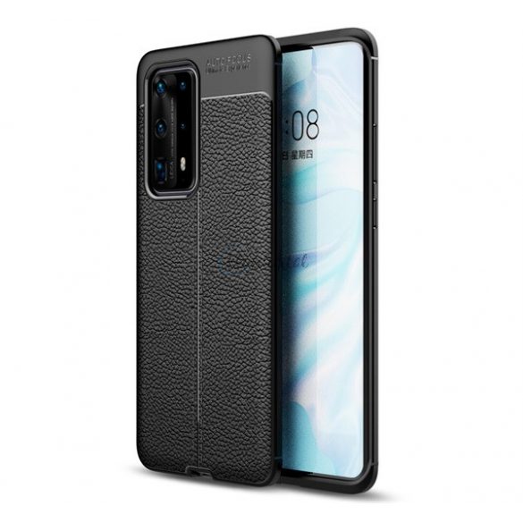 Protectie de telefon din silicon (rezistenta la impact mediu, efect piele, model de cusaturi) NEGRU Huawei P40 Pro 5G, Huawei P40 Pro+ 5G