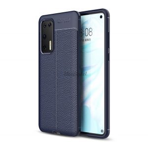 Protectie de telefon din silicon (rezistenta la impact mediu, efect piele, model de cusaturi) ALBASTRU INCHIS Huawei P40